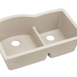 Elkay Quartz Classic Undermount 33” x 22” Bisque Quartz Double Offset Bowl Kitchen Sink