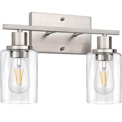  2-Light Bathroom Light Fixtures, Modern Vanity Lights with Clear Glass Shade, Brushed Nickel Bathroom Vanity Light Over Mirror, Living Room


