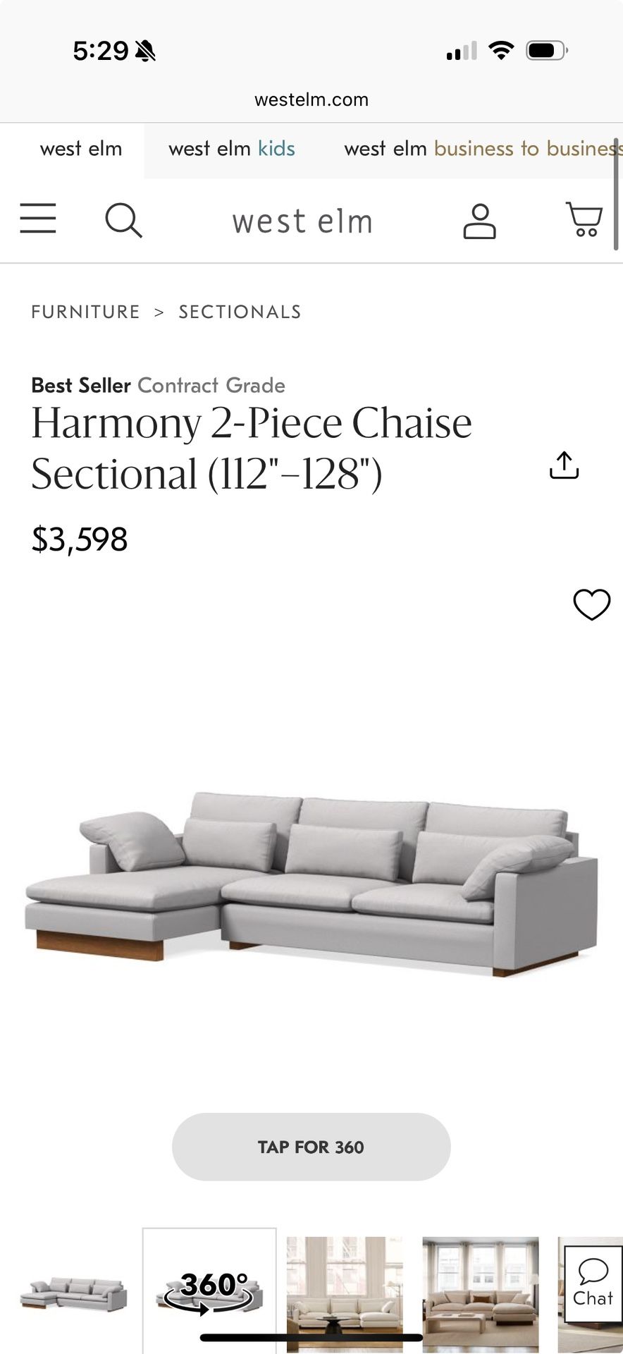 Westelm 2 Piece Chase Sectional Sofa