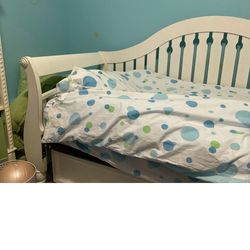 White Distressed Solid Wood Twin Sleigh Bed W Pull Out Bed