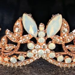 Rose Gold White Crystal Floral Bridal Tiara Headband