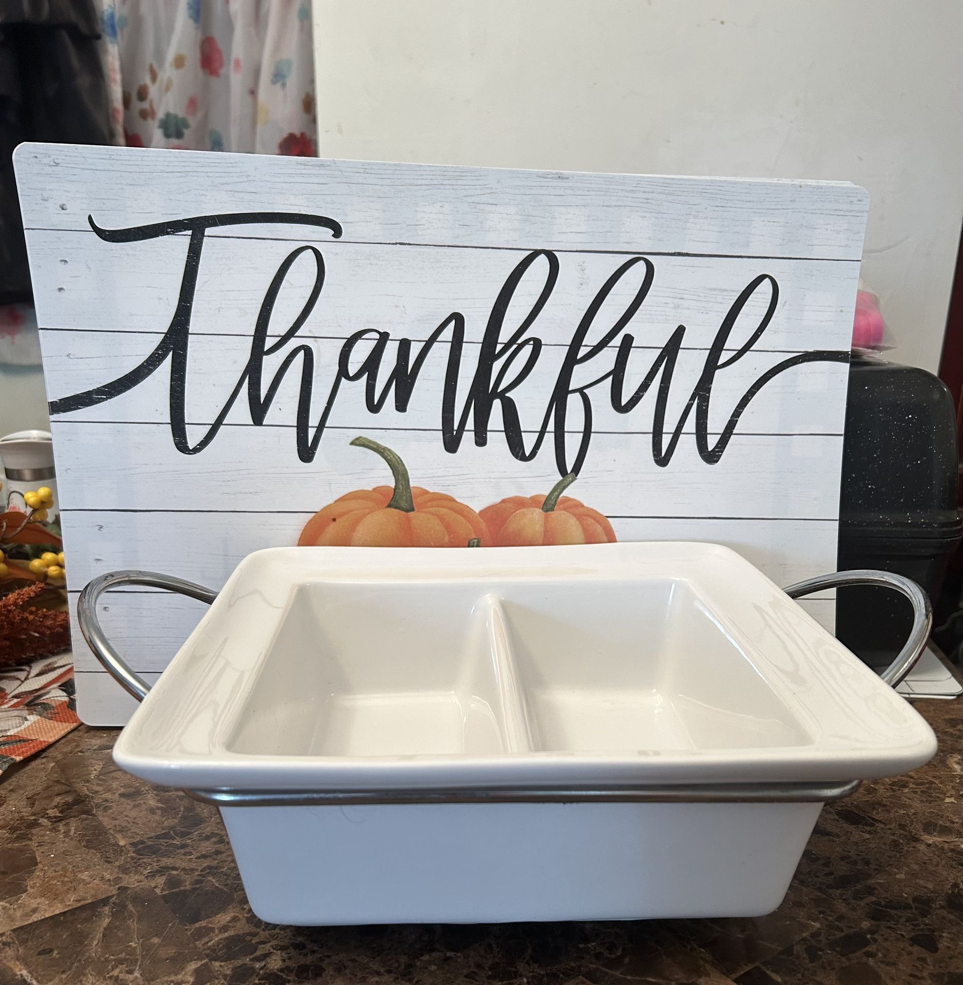 Bandeja De Servir De 2 Secciones, De Cerámica Con Soporte De Metal