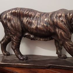 Vintage Lion & Cheetah Statues Bronze