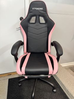 Brand New Pink/Black Tall Back Height Adjustable Reclining Gaming Chair w/Slide Out Footrest 