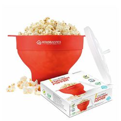 NEW! Collapsible Silicone Microwave Hot Air Popcorn Popper Bowl With Lid and Handles