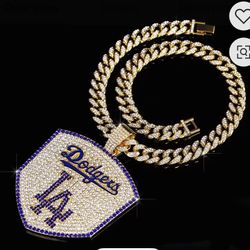 Dodgers Emblem And 24” Gold Plated Chain 