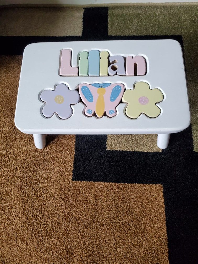 Kids Stool Or Kids Chair. The Letters And Flowers Come Off. Solid Wood.