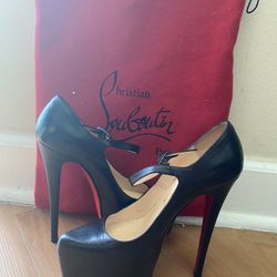 Black Leather Semi-pointed Louboutin Leather Heels