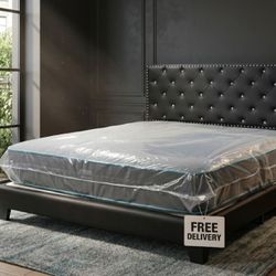 New KING SIZE BED FRAME WITH MATTRESS AND BOX SPRING SET 3PCS EVERYTHING NEW FREE DELIVERY CAMA NUEVA KING SIZE 