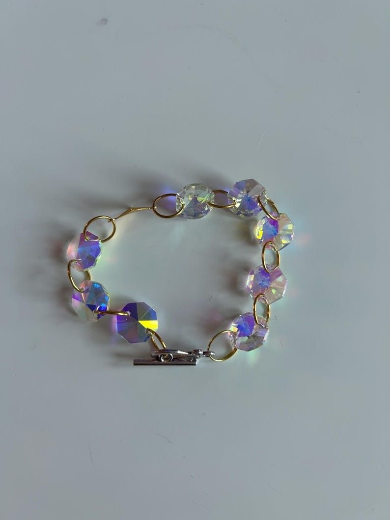 Handmade Beaded Art Jewelry Wonderfully Created Shining Prism Rainbow Aurora Bracelet