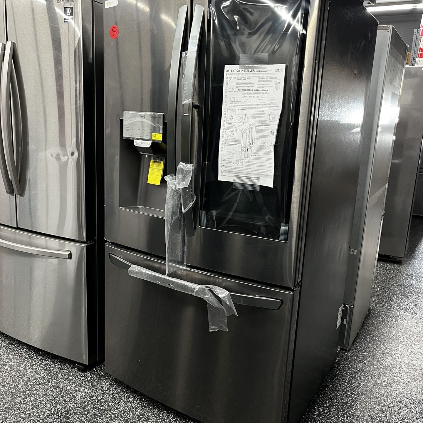 New Lg Instaview Black Stainless 3 Door Refrigerator 