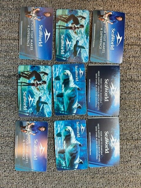 For sale 9 general admission passes to sea world. An emergency came up and couldn't get a refund...so our loss is your gain. They expire in 1 year 03/