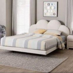 New Floating Queen Size Upholstered Platform Bed 