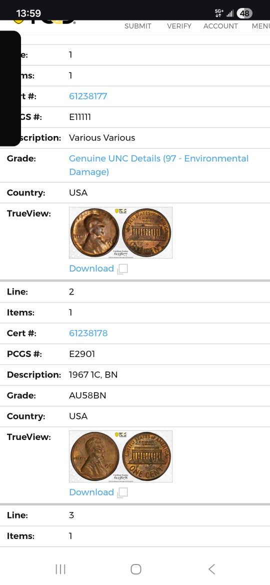 Various PCGS Graded Error Penny 1 Cent