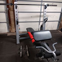 Olympic Weight Bench, Bar And Dumbbells 