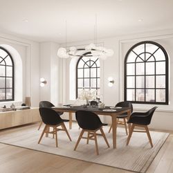 BRAND NEW 7 Piece 100% FSC Certified Wood Duraboard Indoor Furniture Black With Arm Chairs Dining Set