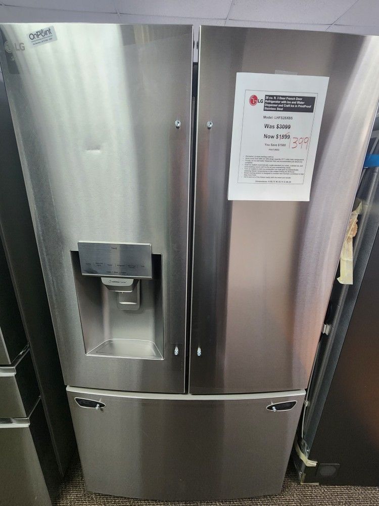 28 cu. ft. 3 Door French Door Refrigerator with Ice and Water Dispenser and Craft Ice in PrintProof Stainless Steel