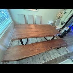 Live Edge Wood Table and Bench 