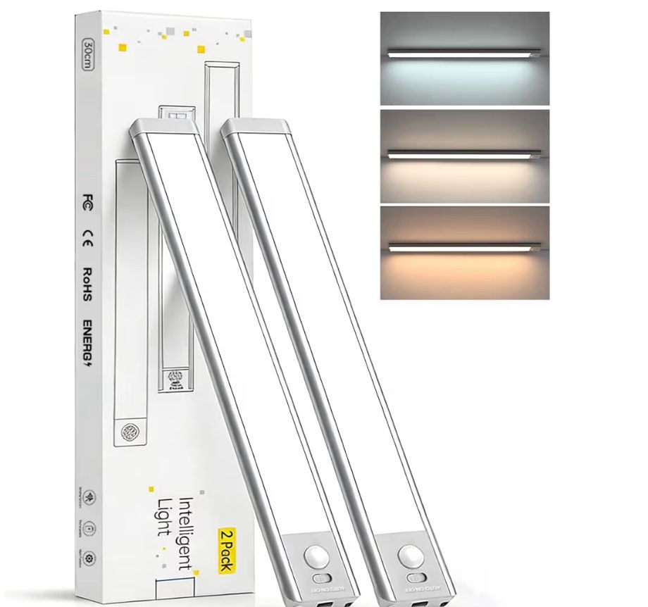 2Pack Under Cabinet Lighting, 2200mAH Recharge Motion Sensor Light Indoor,Stepless Dimmable Kitchen Counter Light, Magnetic Stick-on Night Light for C