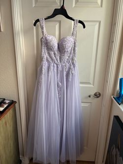 Lavender Beaded Tulle Formal Ball Gown