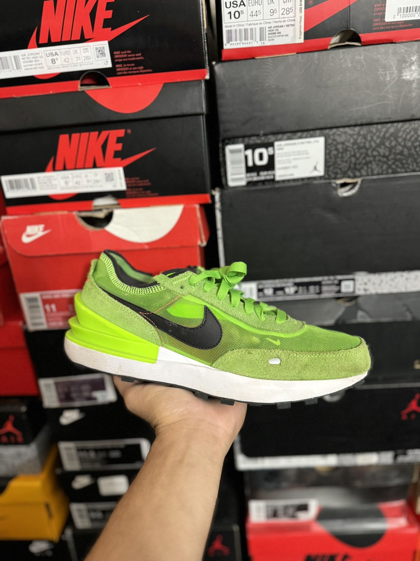 Nike Waffle One Electric Green size USED But Clean
