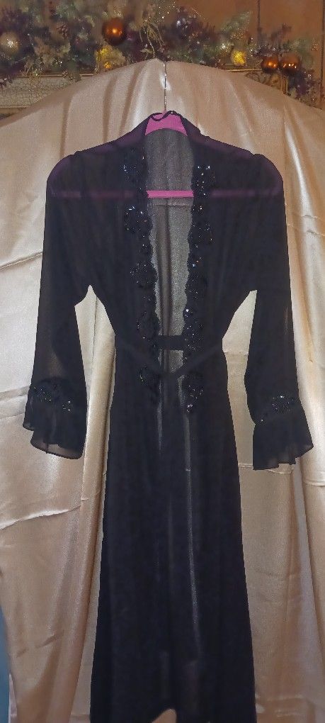 Long Sheer Black Robe Embellished With Luxury