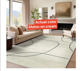 jinchan 6x9 Area Rug, Washable Abstract Minimalist Rug, Non-Slip Thin Accent Carpet for Living Room, Bedroom, Dining Room, Office, Melon on Cream