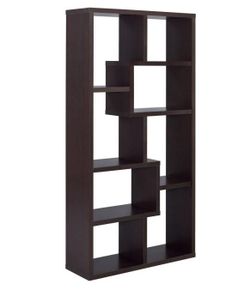 Dark Brown Asymmetric Bookcase Shelf Unit