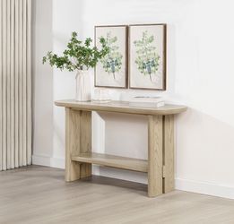 Kailani Beige Oak Coastal Sofa Console Table with Shelf