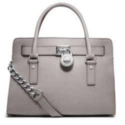 Michael Kors Hamilton Large East West Leather Satchel Purse  DOVE GREY/ SILVER