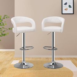 Bar Stools Adjustable Swivel Modern PU Leather Barstools, Counter Bar Stools with Back and Arms, White Set of 2 Brand new, still in the box 💲115 B69 