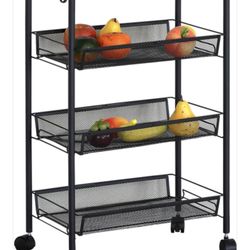 4 Tierss Storage Rack Trolley Cart Home Kitchen Organizer Utility Baskets Black