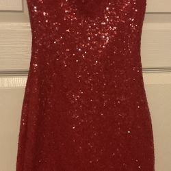 Red Sequin Strapless Mini Dress