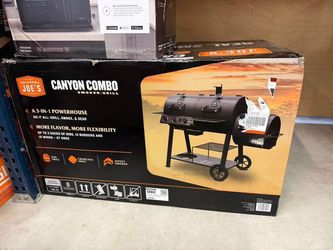 Oklahoma Joe’s Canyon Combo Dual Fuel 3-Burner Gas and Charcoal Smoker Grill with Cover, Hawg Lifter, XL Starter and Cleaver Knife