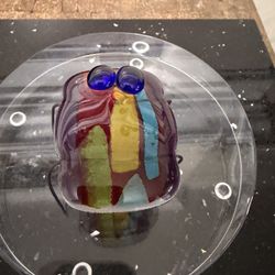 Handcrafted Fused Glass Figurine Small Bug Multicolored Glass & Blue Eyes