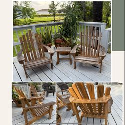Set Wooden Adirondack Chairs & Side Table