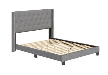 Gray Upholstered Platform Bed Frame with Headboard - Queen Size Bed Frame