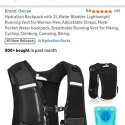 Hydration Backpack with 2L Water Bladder, Lightweight Running Vest for Women Men, Adjustable Straps, Multi-Pocket Water backpack, Breathable Running V