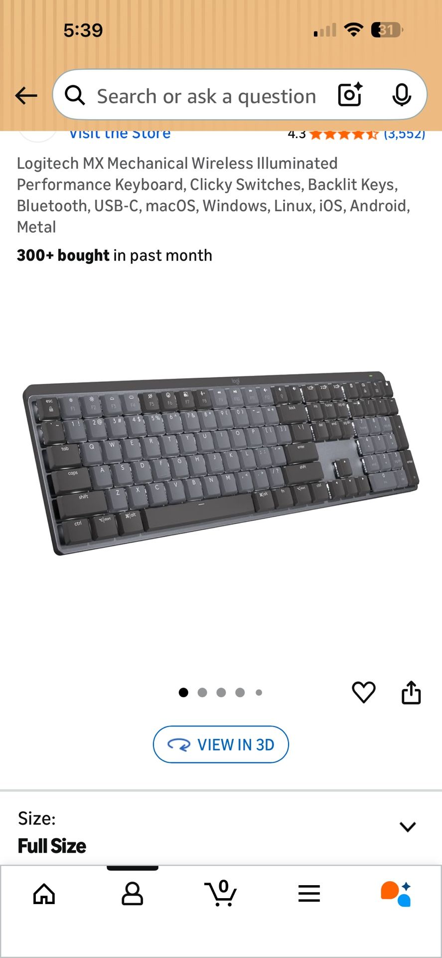 Logitech MX Mechanical Wireless Keyboard (Backlit, Bluetooth, USB-C)