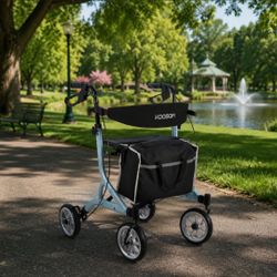 Koosom Rollator Walker is a lightweight mobility aid made of aluminum, and it features a built-in seat for added convenience