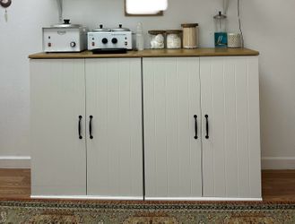 2 White wooden Cabinets with shelves