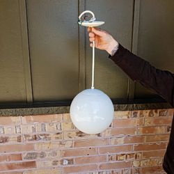 Mid Century Modern White Glass Globe Pendant Light Fixture Vintage