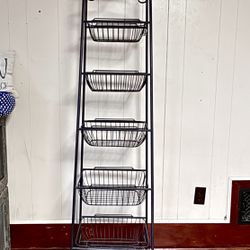 Black Five-Tiered Metal Basket Stand