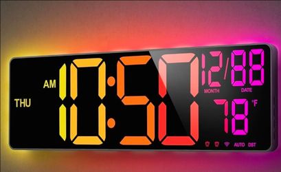 Large Digital Wall Clocks Bluetooth Sync Time,16" Digital Wall Clock Large Display for Classroom,Big Led Wall Clock with RGB Color,Date,Week,Alarm,Tem