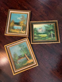 Mid Century signed 3 paintings 10 1/2 x 12 1/2