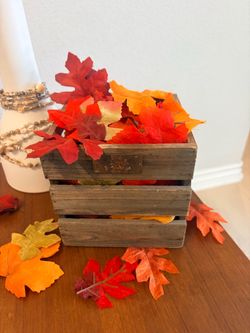Rustic Wooden Crate with Faux Fall Leaves