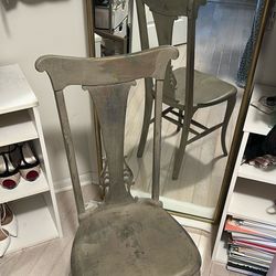 Antique Hardwood Chair - Painted Gray/Gold
