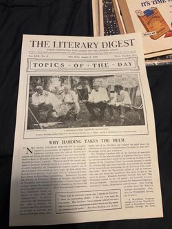 Original 1921 magazine page with President Harding