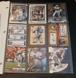 Binder of 27 Dallas Cowboys cards.  $10 for everything together. Includes Staubach, Smith, Aikman, Irvin, Lamb and more.
