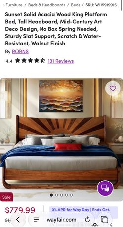 Midcentury Acacia Wood King Platform Bed